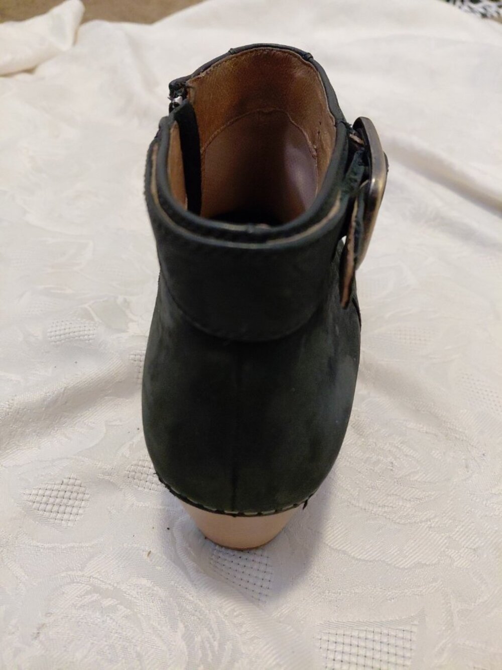 Dansko Ankle Bootie Nubuck Leather Autumn Black Size 38 Faux Wood Block Heel - Picture 10 of 11